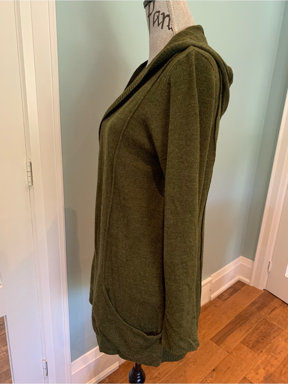 Olive Green Hooded Open-Front Women's Cardigan - Picture 5 of 16